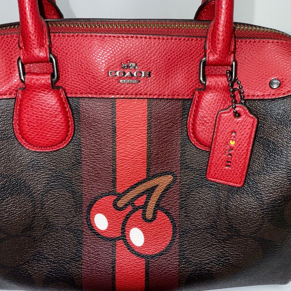 Coach Brown and Red Cherry Signature Satchel - Picture 2 of 13